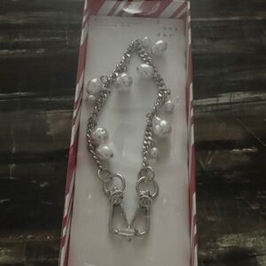 a new day Silver-Tone/Pearl Wristlet Strap Phone Charm